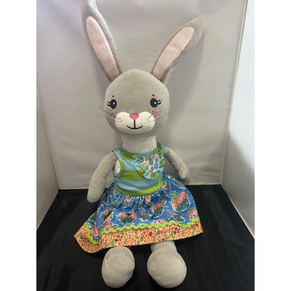Matilda Jane Plush Bunny Rabbit Doll Grey Floral Dress Cottagecore 21 Inch